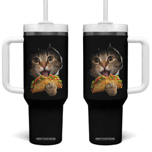 Funny Cat Eating Taco Tumbler With Handle Mexican Food Lover Gift TS12 One Size: 40 oz Black Print Your Wear