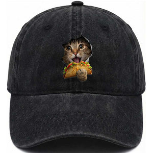 Funny Cat Eating Taco Washed Cotton Baseball Cap Mexican Food Lover Gift TS12 Print Your Wear