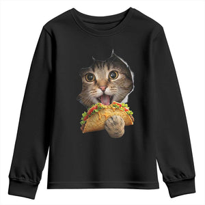 Funny Cat Eating Taco Youth Sweatshirt Mexican Food Lover Gift TS12 Black Print Your Wear