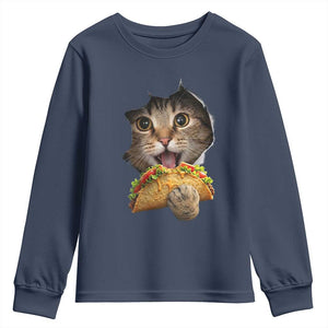 Funny Cat Eating Taco Youth Sweatshirt Mexican Food Lover Gift TS12 Navy Print Your Wear