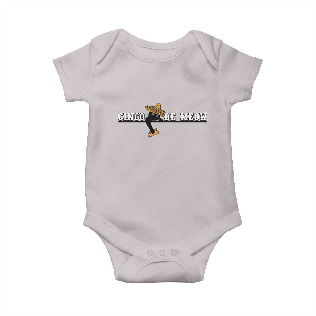 Funny Cinco De Meow Baby Onesie Cute Black Cat Eating Taco TS12 Ice Gray Print Your Wear