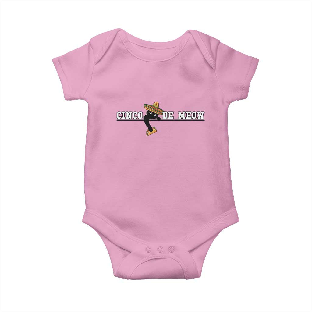 Funny Cinco De Meow Baby Onesie Cute Black Cat Eating Taco TS12 Light Pink Print Your Wear