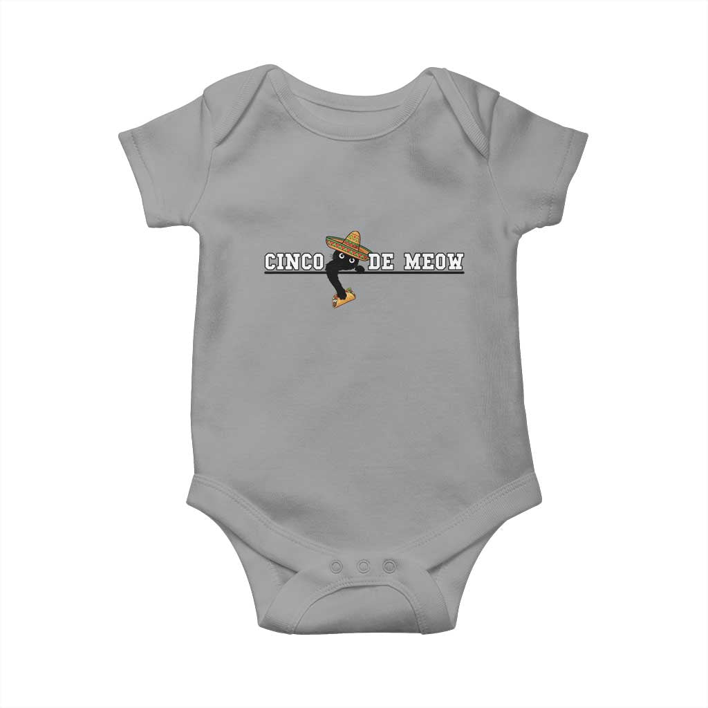Funny Cinco De Meow Baby Onesie Cute Black Cat Eating Taco TS12 Sport Gray Print Your Wear