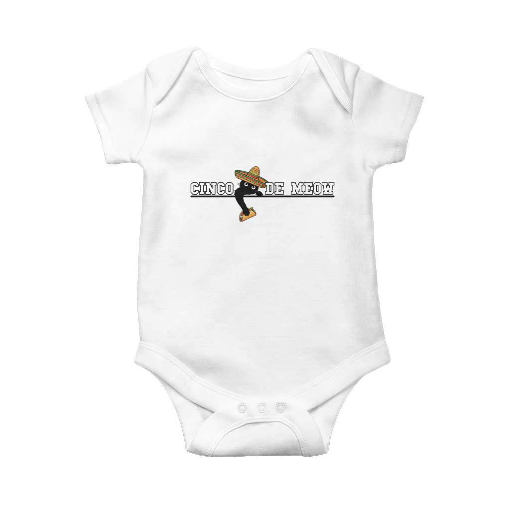 Funny Cinco De Meow Baby Onesie Cute Black Cat Eating Taco TS12 White Print Your Wear