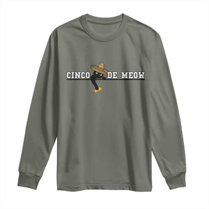 Funny Cinco De Meow Long Sleeve Shirt Cute Black Cat Eating Taco TS12 Military Green Print Your Wear