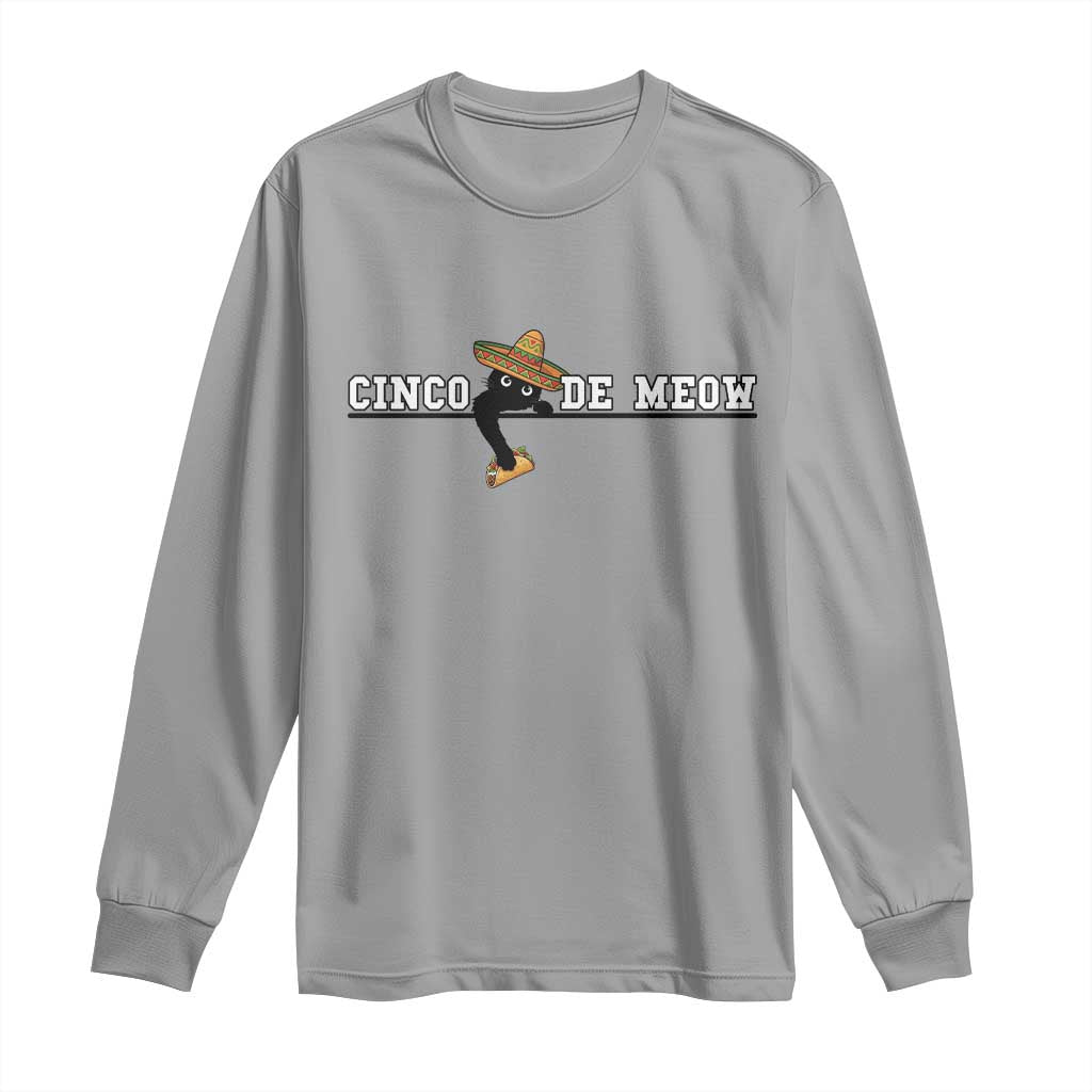 Funny Cinco De Meow Long Sleeve Shirt Cute Black Cat Eating Taco TS12 Sport Gray Print Your Wear