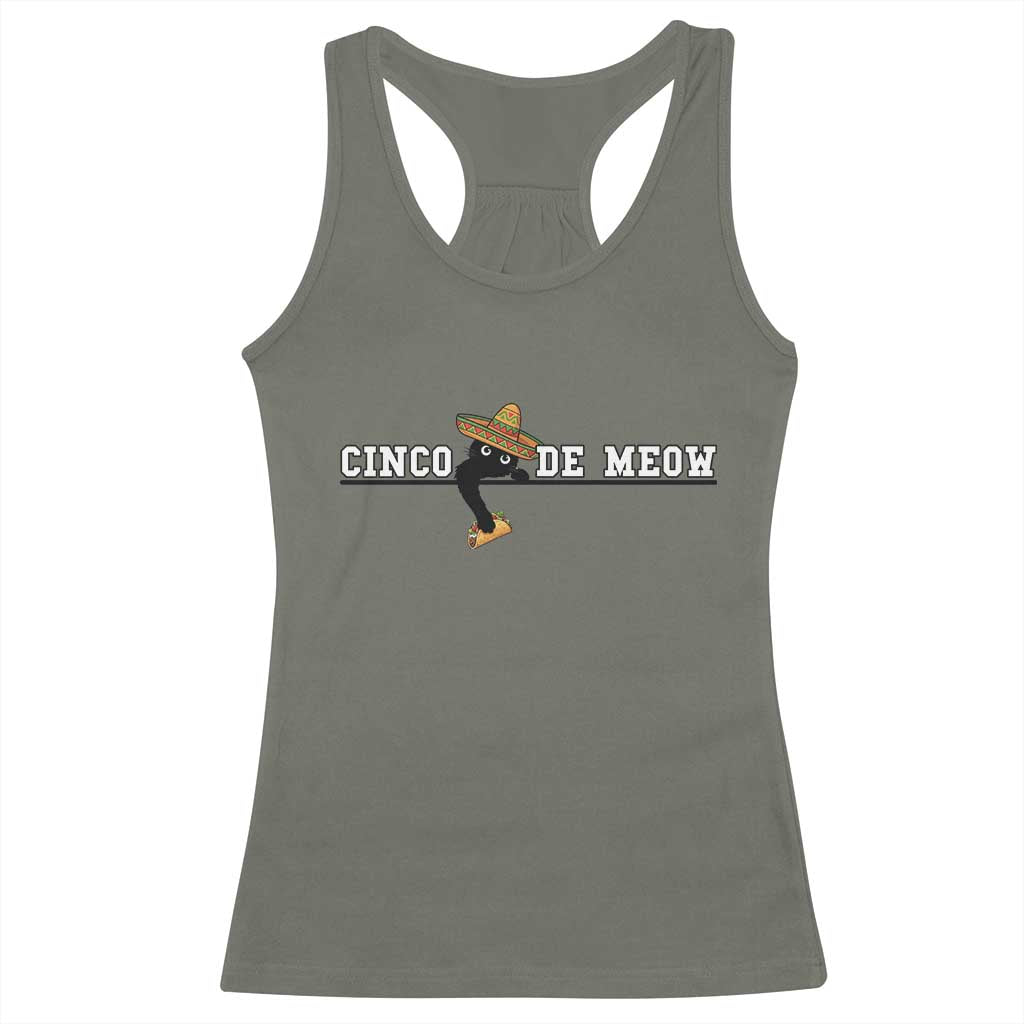 Funny Cinco De Meow Racerback Tank Top Cute Black Cat Eating Taco TS12 Military Green Print Your Wear
