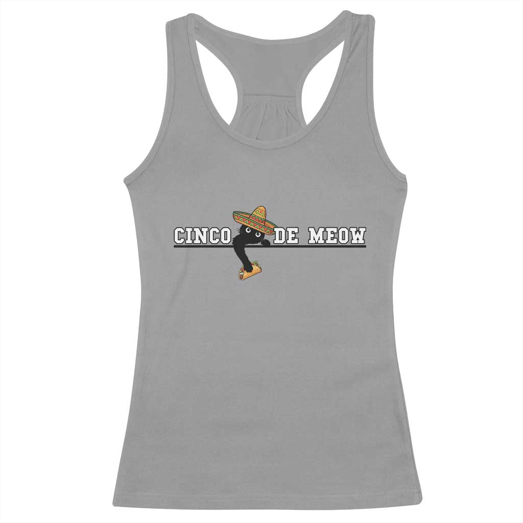 Funny Cinco De Meow Racerback Tank Top Cute Black Cat Eating Taco TS12 Sport Gray Print Your Wear