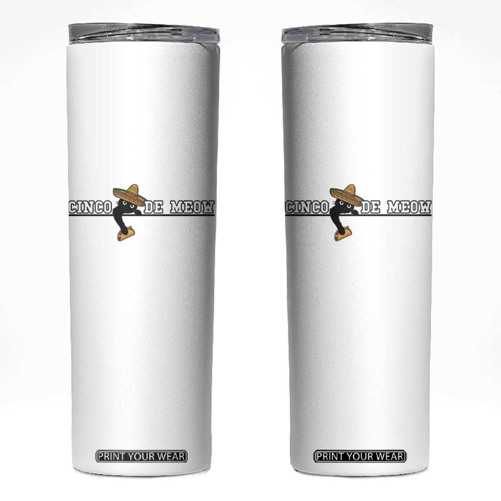 Funny Cinco De Meow Skinny Tumbler Cute Black Cat Eating Taco TS12 White Print Your Wear