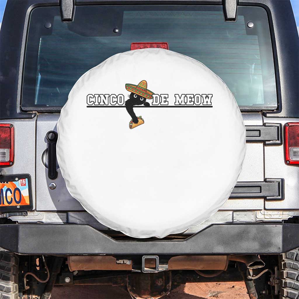 Funny Cinco De Meow Spare Tire Cover Cute Black Cat Eating Taco TS12 No hole White Print Your Wear
