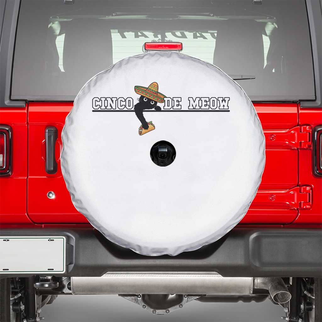 Funny Cinco De Meow Spare Tire Cover Cute Black Cat Eating Taco TS12 White Print Your Wear