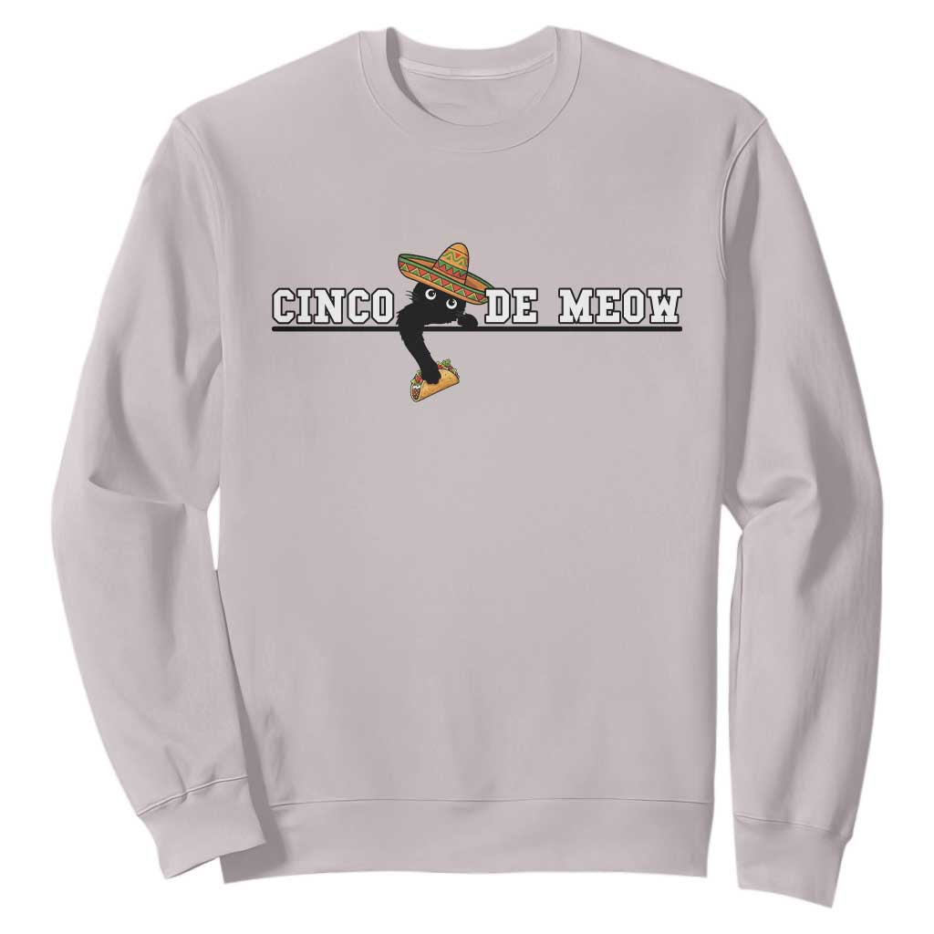 Funny Cinco De Meow Sweatshirt Cute Black Cat Eating Taco TS12 Ice Gray Print Your Wear
