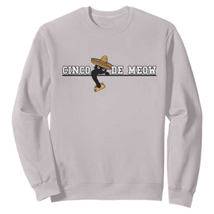 Funny Cinco De Meow Sweatshirt Cute Black Cat Eating Taco TS12 Ice Gray Print Your Wear