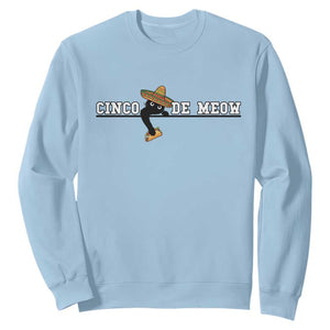 Funny Cinco De Meow Sweatshirt Cute Black Cat Eating Taco TS12 Light Blue Print Your Wear