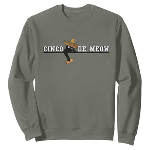 Funny Cinco De Meow Sweatshirt Cute Black Cat Eating Taco TS12 Military Green Print Your Wear