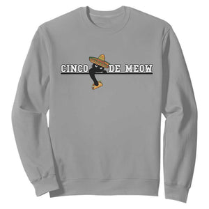 Funny Cinco De Meow Sweatshirt Cute Black Cat Eating Taco TS12 Sport Gray Print Your Wear