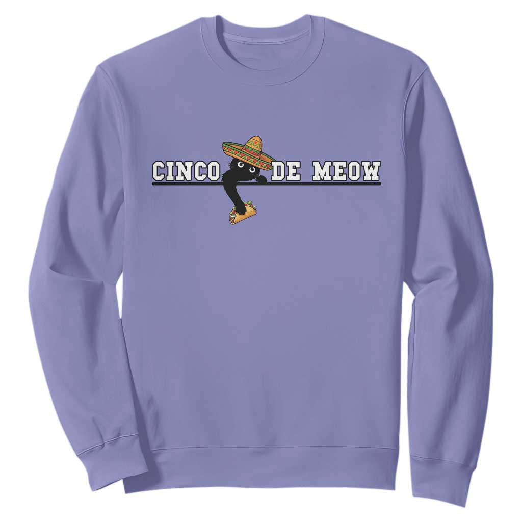 Funny Cinco De Meow Sweatshirt Cute Black Cat Eating Taco TS12 Violet Print Your Wear