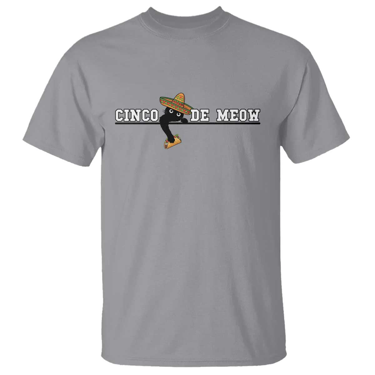 Funny Cinco De Meow T Shirt Cute Black Cat Eating Taco TS12 Sport Gray Print Your Wear