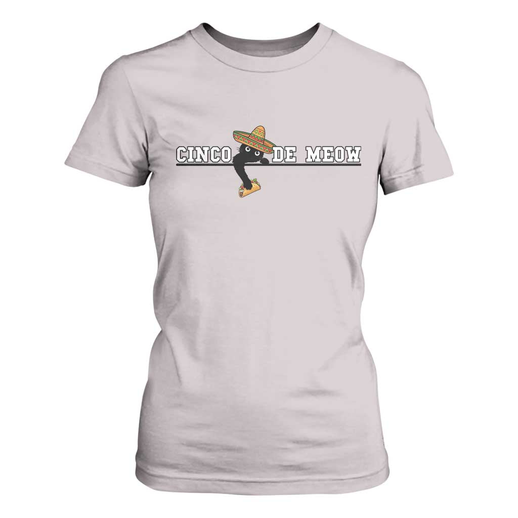 Funny Cinco De Meow T Shirt For Women Cute Black Cat Eating Taco TS12 Ice Gray Print Your Wear