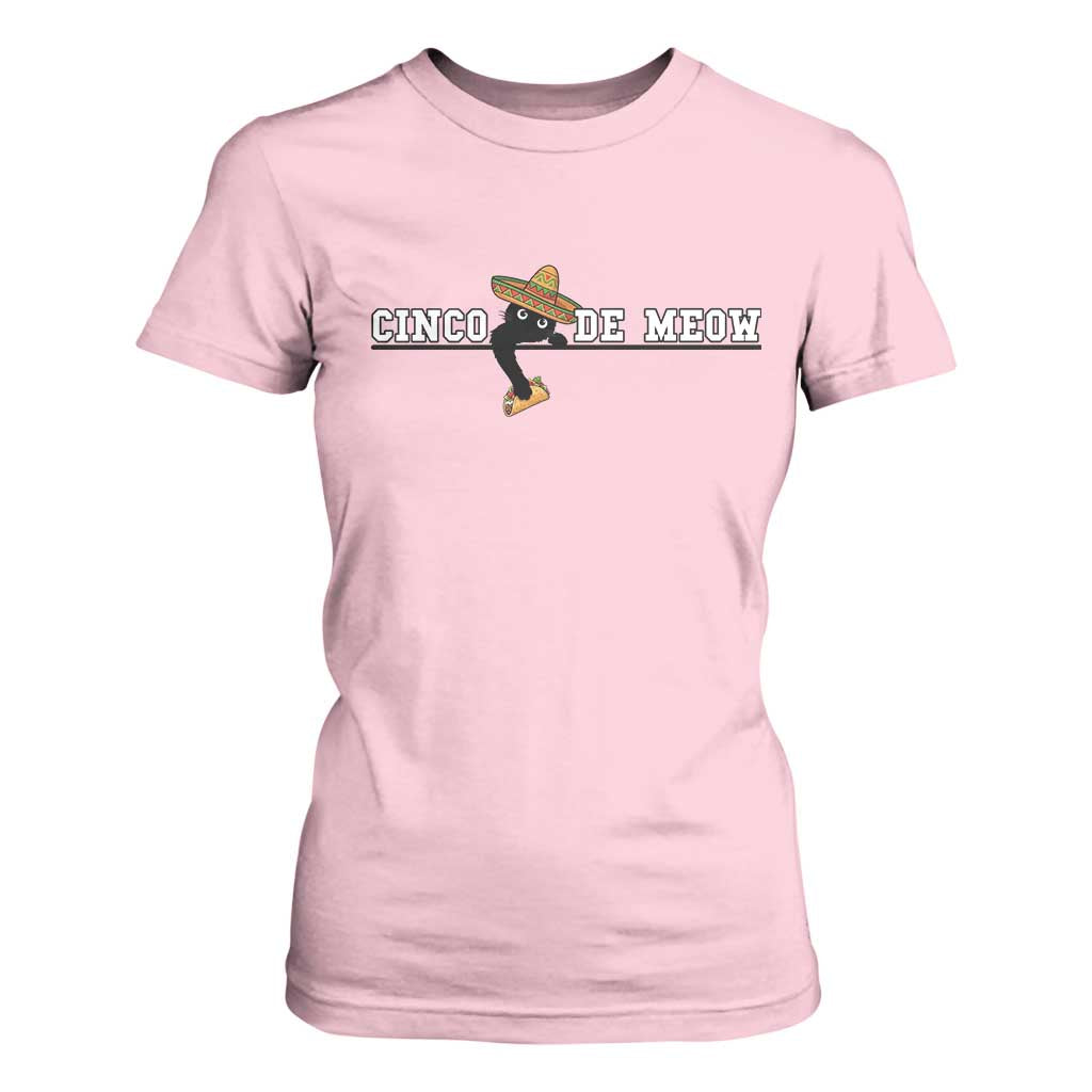 Funny Cinco De Meow T Shirt For Women Cute Black Cat Eating Taco TS12 Light Pink Print Your Wear