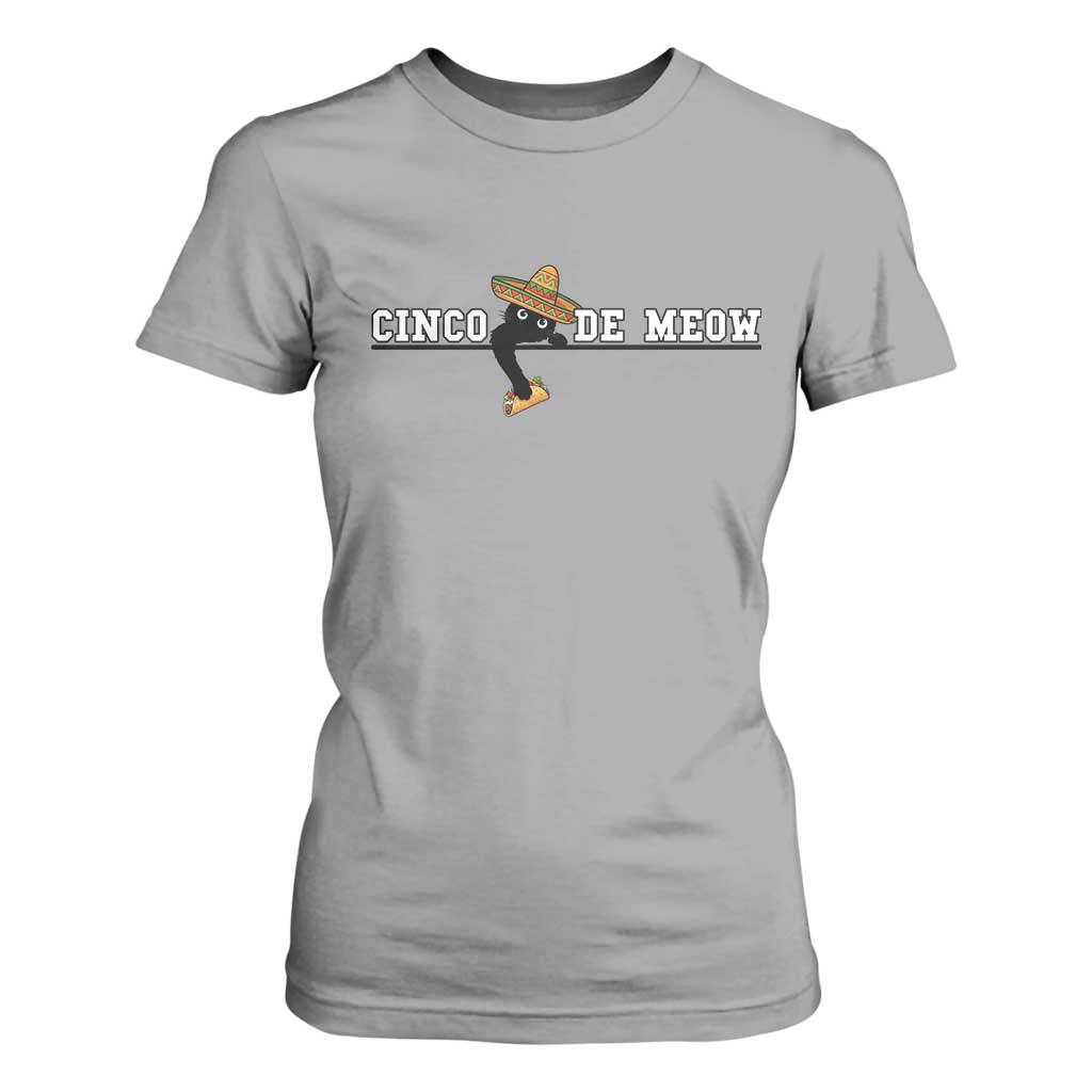 Funny Cinco De Meow T Shirt For Women Cute Black Cat Eating Taco TS12 Sport Gray Print Your Wear