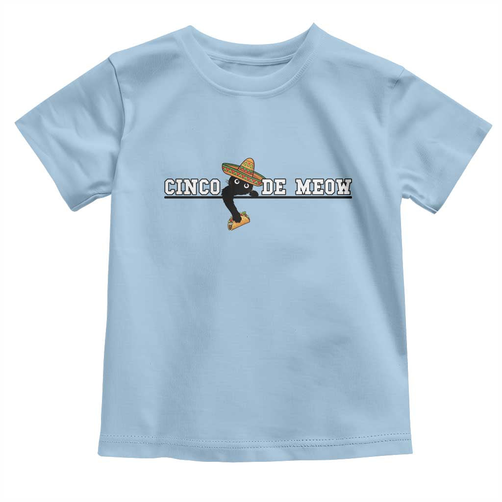 Funny Cinco De Meow Toddler T Shirt Cute Black Cat Eating Taco TS12 Light Blue Print Your Wear