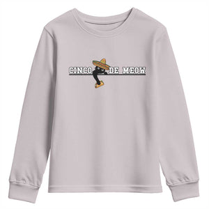 Funny Cinco De Meow Youth Sweatshirt Cute Black Cat Eating Taco TS12 Ice Gray Print Your Wear