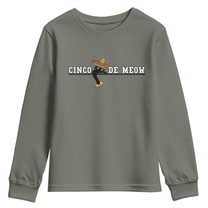 Funny Cinco De Meow Youth Sweatshirt Cute Black Cat Eating Taco TS12 Military Green Print Your Wear