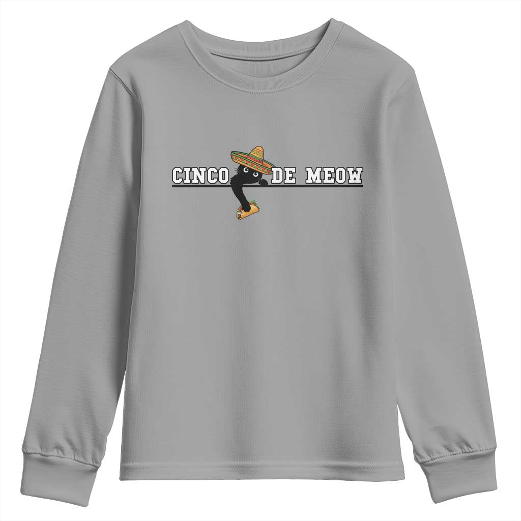 Funny Cinco De Meow Youth Sweatshirt Cute Black Cat Eating Taco TS12 Sport Gray Print Your Wear