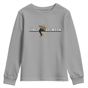Funny Cinco De Meow Youth Sweatshirt Cute Black Cat Eating Taco TS12 Sport Gray Print Your Wear