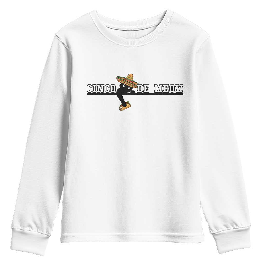 Funny Cinco De Meow Youth Sweatshirt Cute Black Cat Eating Taco TS12 White Print Your Wear