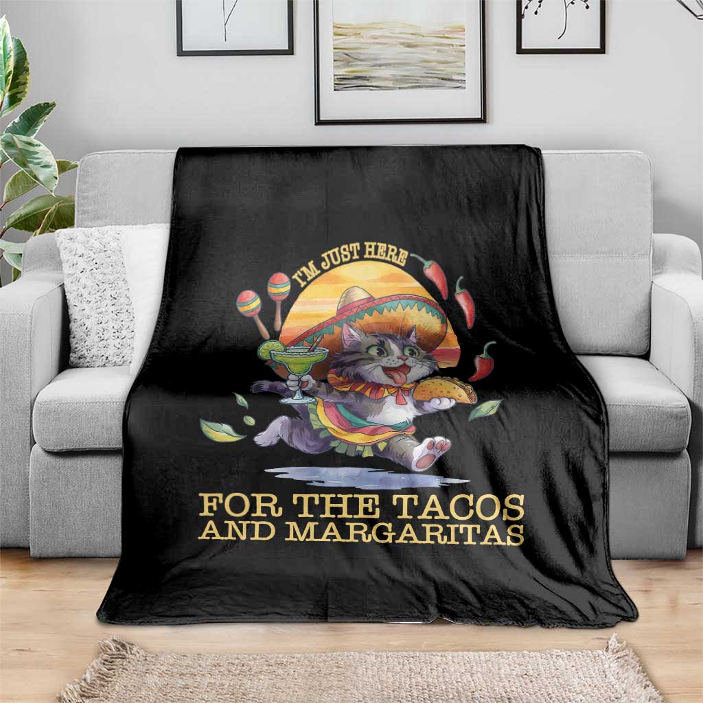 Funny Cinco De Mayo Cat Throw Blanket Just Here For The Tacos And Margaritas TS12 Print Your Wear