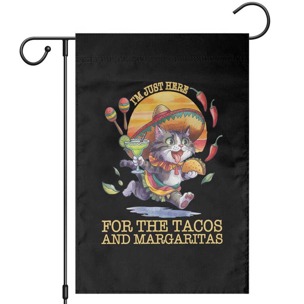 Funny Cinco De Mayo Cat Garden Flag Just Here For The Tacos And Margaritas TS12 Black Print Your Wear