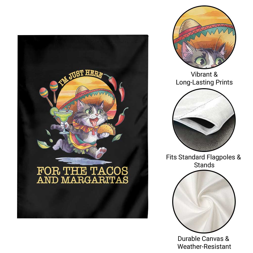 Funny Cinco De Mayo Cat Garden Flag Just Here For The Tacos And Margaritas TS12 Print Your Wear