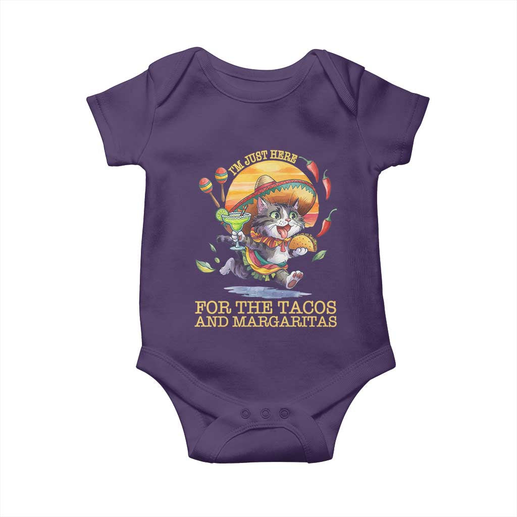 Funny Cinco De Mayo Cat Baby Onesie Just Here For The Tacos And Margaritas TS12 Purple Print Your Wear