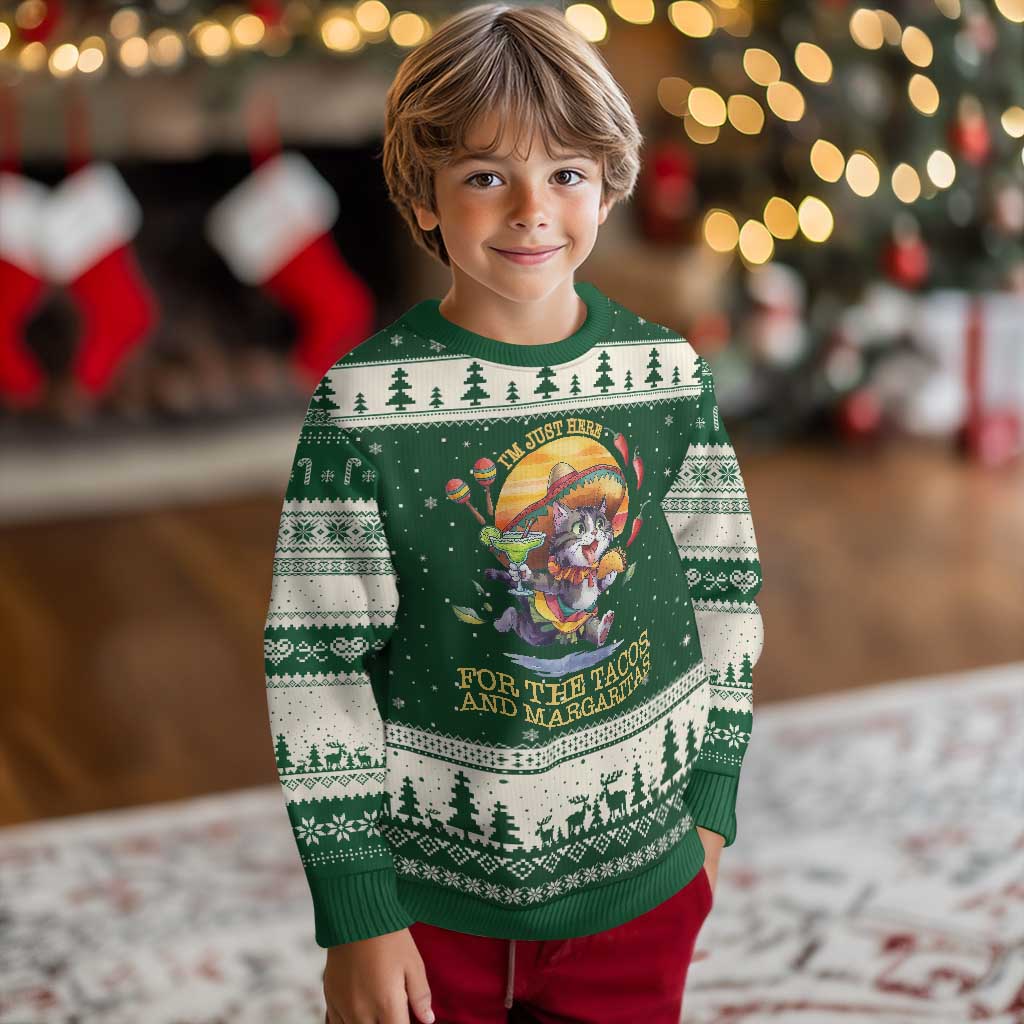 Funny Cinco De Mayo Cat Ugly Christmas Sweater Just Here For The Tacos And Margaritas TS12 Forest Green Beige Print Your Wear