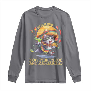 Funny Cinco De Mayo Cat Long Sleeve Shirt Just Here For The Tacos And Margaritas TS12 Charcoal Print Your Wear
