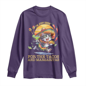 Funny Cinco De Mayo Cat Long Sleeve Shirt Just Here For The Tacos And Margaritas TS12 Purple Print Your Wear