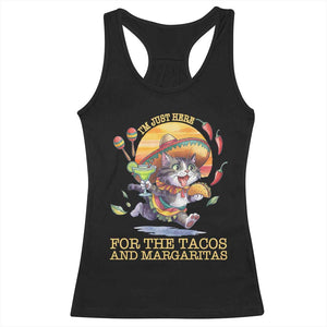 Funny Cinco De Mayo Cat Racerback Tank Top Just Here For The Tacos And Margaritas TS12 Black Print Your Wear