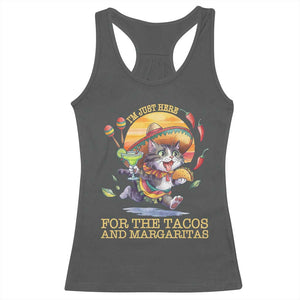 Funny Cinco De Mayo Cat Racerback Tank Top Just Here For The Tacos And Margaritas TS12 Dark Heather Print Your Wear