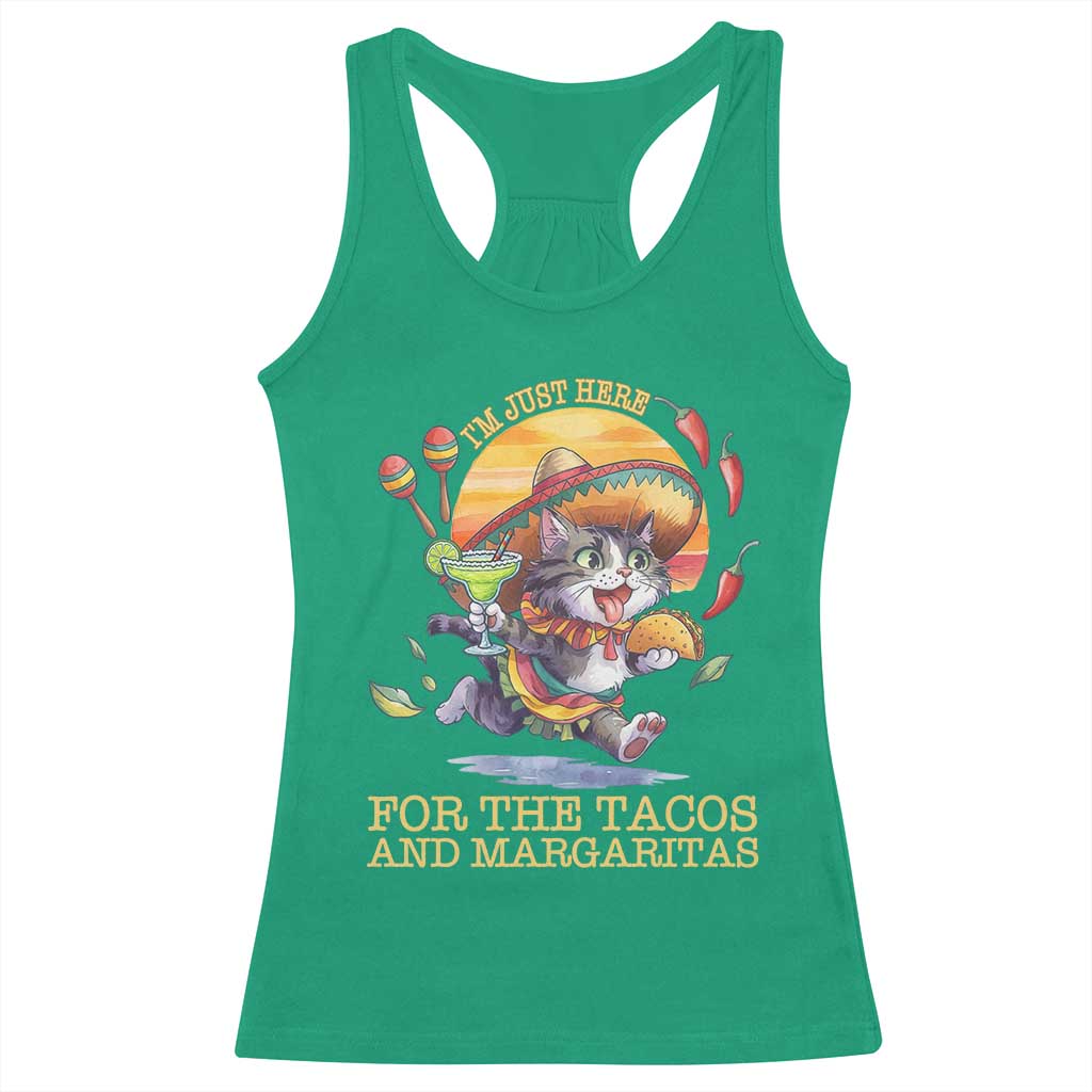 Funny Cinco De Mayo Cat Racerback Tank Top Just Here For The Tacos And Margaritas TS12 Irish Green Print Your Wear