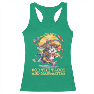 Funny Cinco De Mayo Cat Racerback Tank Top Just Here For The Tacos And Margaritas TS12 Irish Green Print Your Wear