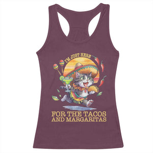 Funny Cinco De Mayo Cat Racerback Tank Top Just Here For The Tacos And Margaritas TS12 Maroon Print Your Wear