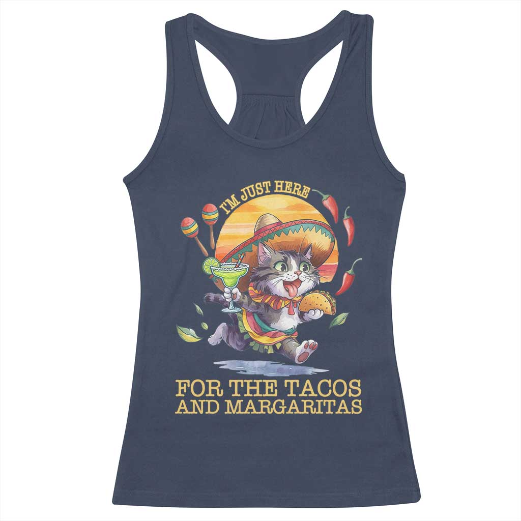 Funny Cinco De Mayo Cat Racerback Tank Top Just Here For The Tacos And Margaritas TS12 Navy Print Your Wear