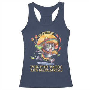 Funny Cinco De Mayo Cat Racerback Tank Top Just Here For The Tacos And Margaritas TS12 Navy Print Your Wear