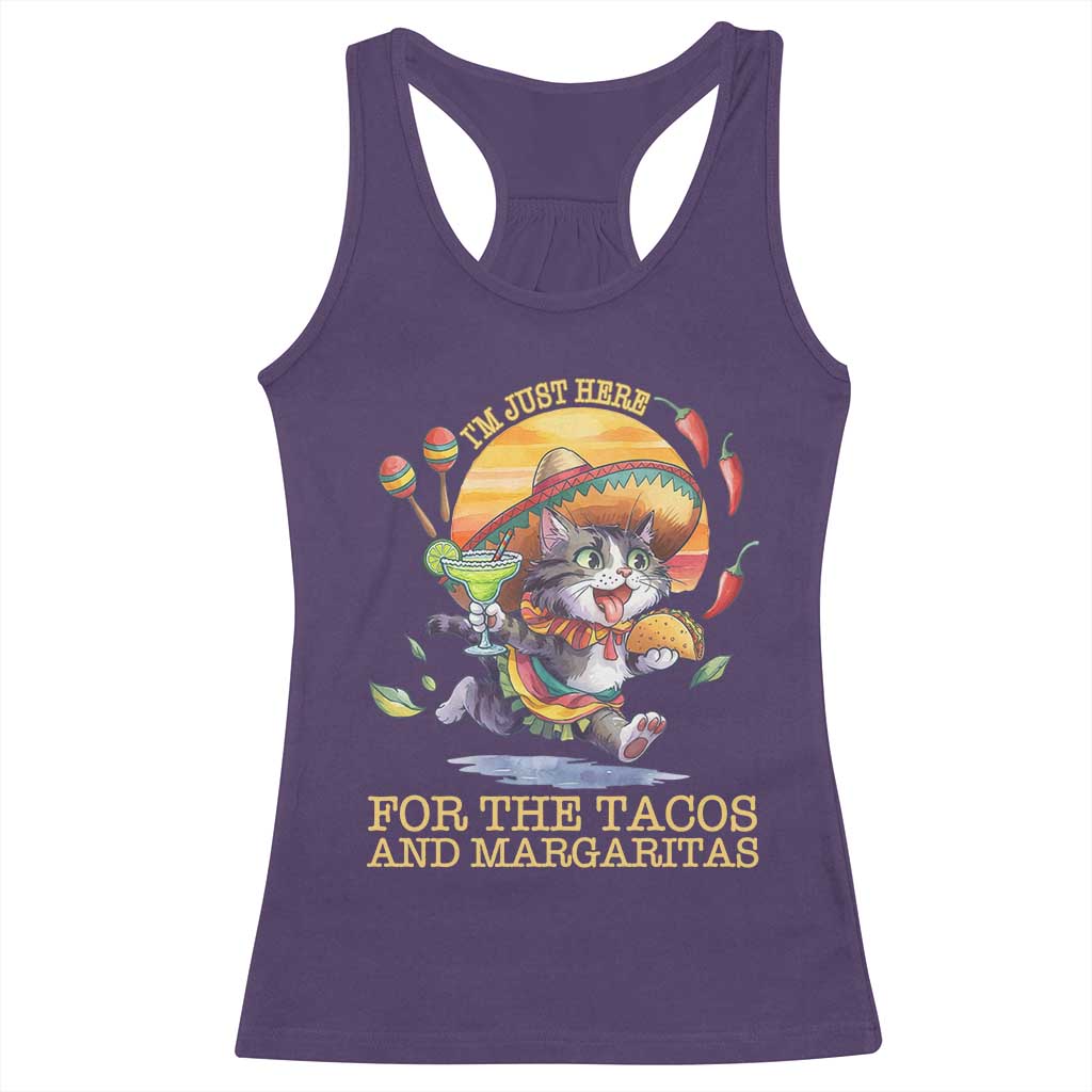 Funny Cinco De Mayo Cat Racerback Tank Top Just Here For The Tacos And Margaritas TS12 Purple Print Your Wear