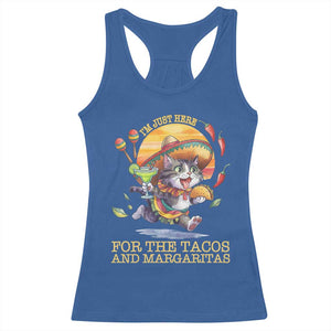 Funny Cinco De Mayo Cat Racerback Tank Top Just Here For The Tacos And Margaritas TS12 Royal Blue Print Your Wear