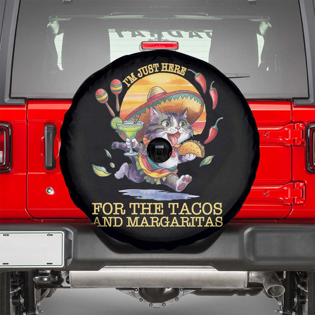 Funny Cinco De Mayo Cat Spare Tire Cover Just Here For The Tacos And Margaritas TS12 Black Print Your Wear