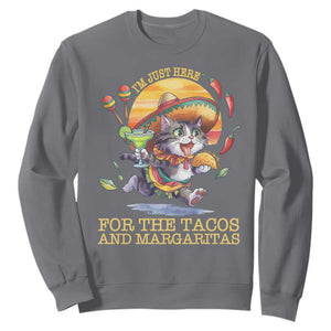 Funny Cinco De Mayo Cat Sweatshirt Just Here For The Tacos And Margaritas TS12 Charcoal Print Your Wear