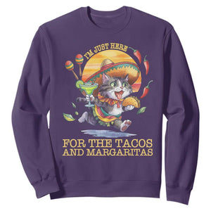 Funny Cinco De Mayo Cat Sweatshirt Just Here For The Tacos And Margaritas TS12 Purple Print Your Wear